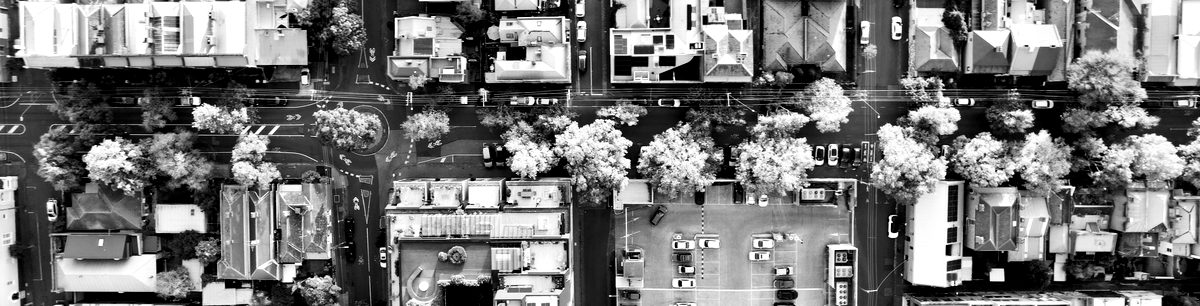 Aerial view of an established residential street grid